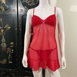 Victoria’s Secret Red Mesh and Lace Lingerie Size Medium